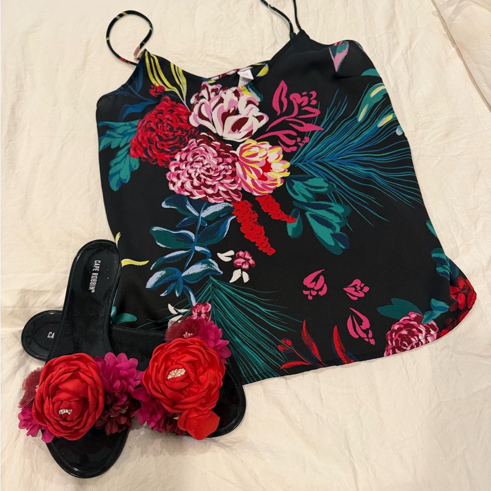 Floral Black Camisole Top
